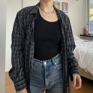 dark grey checkered button down